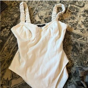 White Ruched Strap Bodysuit